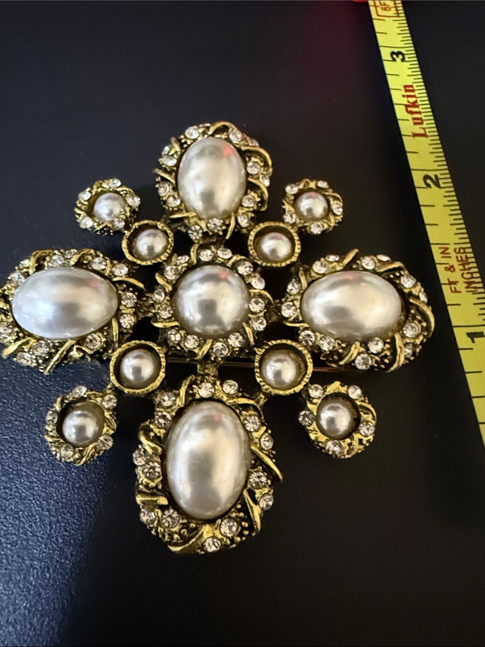 Gold-Tone Faux Pearl & Crystal Statement Brooch - Women Jewelry